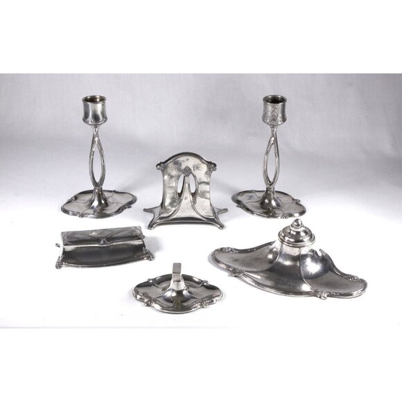 Antique Jugendstil WMF candlestick holders set of 2, vintage distressed Oxidized - Picture 10 of 10